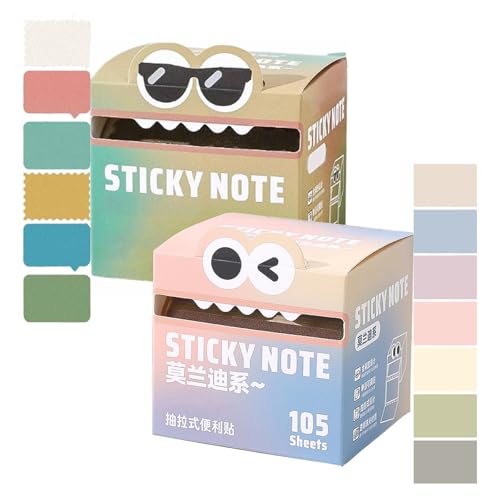 Niedliche Monstermuster klebriger Note, farbenfrohe transparente Auszugsschachtel, selbstklebende Post-Memo-Pads, Pastellnotenpads, Small to Do List, für Büro/Schule, 105 Blätter (A6) von GUUZETU