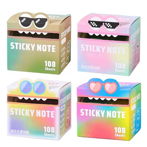 Niedliche Monstermuster klebriger Note, farbenfrohe transparente Auszugsschachtel, selbstklebende Post-Memo-Pads, Pastellnotenpads, Small to Do List, für Büro/Schule, 105 Blätter (A7) von GUUZETU