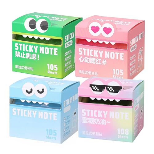 Niedliche Monstermuster klebriger Note, farbenfrohe transparente Auszugsschachtel, selbstklebende Post-Memo-Pads, Pastellnotenpads, Small to Do List, für Büro/Schule, 105 Blätter (A8) von GUUZETU
