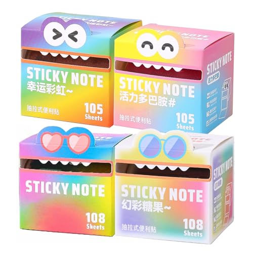 Niedliche Monstermuster klebriger Note, farbenfrohe transparente Auszugsschachtel, selbstklebende Post-Memo-Pads, Pastellnotenpads, Small to Do List, für Büro/Schule, 105 Blätter (A9) von GUUZETU
