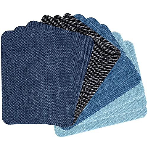 GYGYL 12 Pieces Premium Quality Denim Iron-on Jean Patches, Inside & Outside Strongest Glue 100% Cotton Assorted Shades of Blue Repair Decorating Kit, Size 3" by 4-1/4" (7.5 cm x 10.5 cm) von GUYI