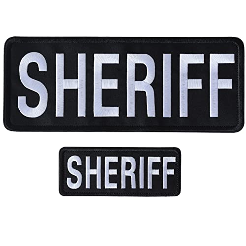 GYGYL 2 Stück Sheriff Patch mit Haken und Schlaufe, für Polizeiweste, Jacke, Rückenteil, Schwarz (1 Stück klein und 1 Stück groß) von GUYI