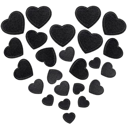 GYGYL 24 Pieces Heart Iron on Patches, Embroidered Sew on/Iron on Patch Applique for Clothes, Dress, Hat, Jeans, DIY Accessories-Black von GUYI