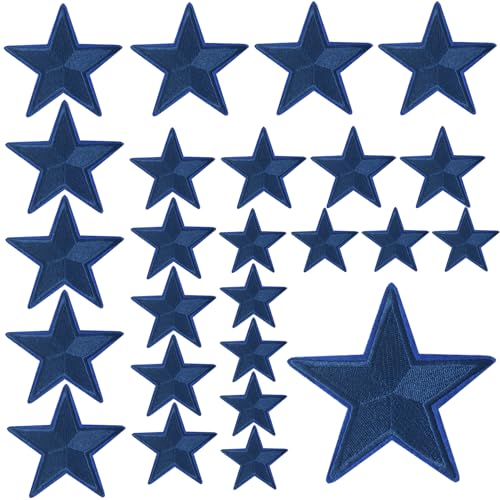 GYGYL 24 Pieces Star Iron on Patch, Embroidered Sew on/Iron on Patch Applique for Clothes, Dress, Hat, Jeans, DIY Accessories(Deep Blue) von GUYI