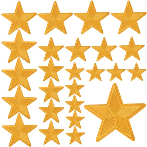 GYGYL 24 Pieces Star Iron on Patch, Embroidered Sew on/Iron on Patch Applique for Clothes, Dress, Hat, Jeans, DIY Accessories(Gold) von GUYI