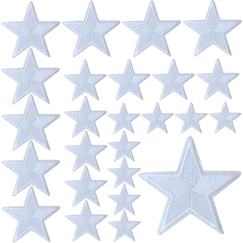 GYGYL 24 Pieces Star Iron on Patch, Embroidered Sew on/Iron on Patch Applique for Clothes, Dress, Hat, Jeans, DIY Accessories(White) von GUYI
