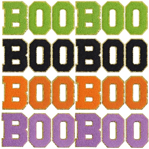GYGYL 24 Stück Halloween Boo Aufbügler Patches Chenille Buchstaben Flicken Glitzer Boo Patches Bestickter Aufnäher für DIY Tuch Halloween Dekor von GUYI