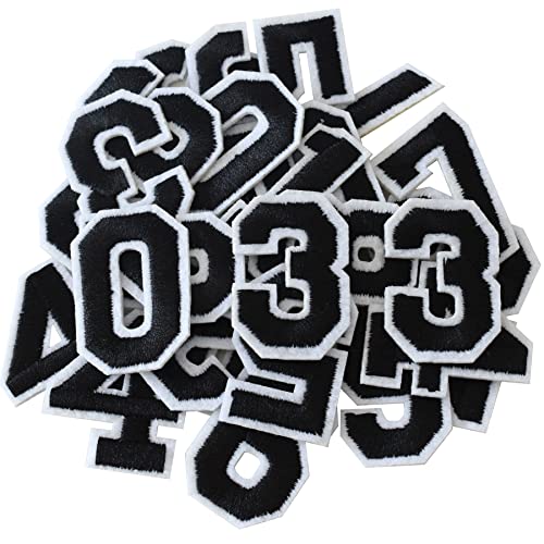 GYGYL 30 Pieces Iron on Numbers Patches, Black Number Patches, Numbers 0-9 Applique for Clothes, Dress, Hat, Socks, Jeans, DIY Accessories von GUYI