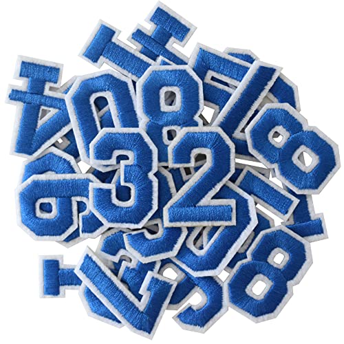GYGYL 30 Pieces Iron on Numbers Patches, Blue Number Patches, Numbers 0-9 Applique for Clothes, Dress, Hat, Socks, Jeans, DIY Accessories von GUYI