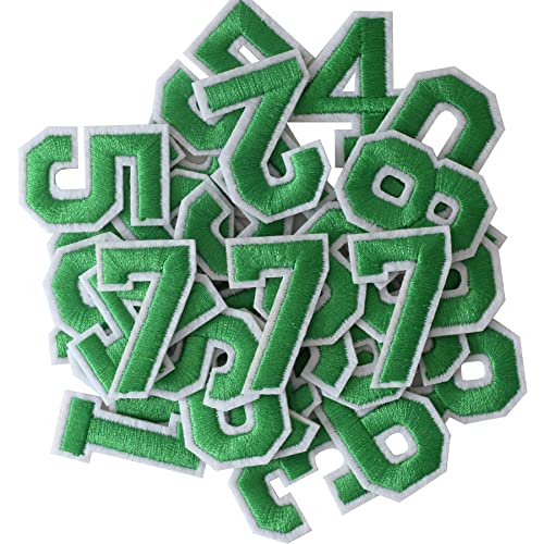 GYGYL 30 Pieces Iron on Numbers Patches, Green Number Patches, Numbers 0-9 Applique for Clothes, Dress, Hat, Socks, Jeans, DIY Accessories von GUYI
