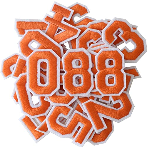 GYGYL 30 Pieces Iron on Numbers Patches, Orange Number Patches, Numbers 0-9 Applique for Clothes, Dress, Hat, Socks, Jeans, DIY Accessories von GUYI
