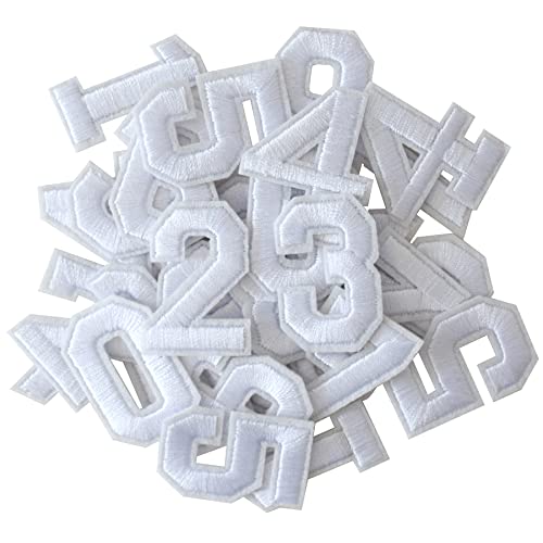GYGYL 30 Pieces Iron on Numbers Patches, White Number Patches, Numbers 0-9 Applique for Clothes, Dress, Hat, Socks, Jeans, DIY Accessories von GUYI