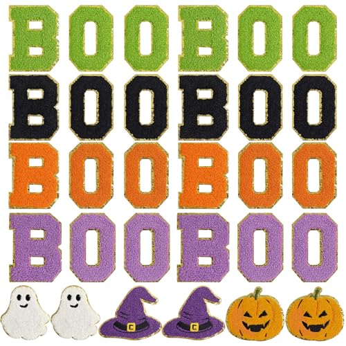 GYGYL 30 Stück Halloween Boo Aufbügler Patches Chenille Kürbis Geist Boo Schädel Hexe Patches bestickt Patch für DIY Tuch Halloween Dekor von GUYI