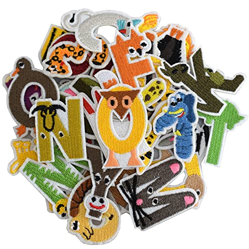 GYGYL 36 Pieces Iron on Letters and Numbers Patches, Animal Letter Patches Alphabet Embroidered Patch A-Z, Numbers 0-9 Applique for Clothes, Dress, Hat, Socks, Jeans, DIY Accessories von GUYI