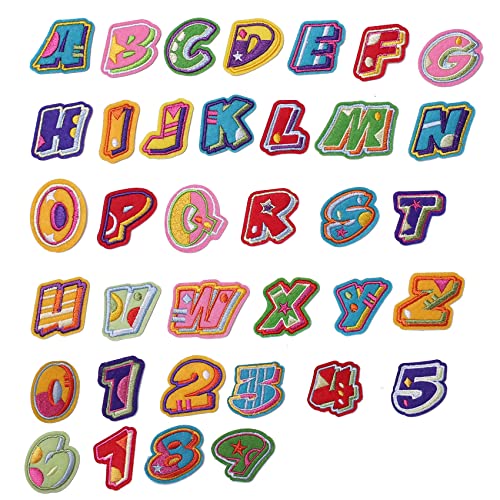 GYGYL 36 Pieces Iron on Letters and Numbers Patches, Colorful Letter Patches Alphabet Embroidered Patch A-Z, Numbers 0-9 Applique for Clothes, Dress, Hat, Socks, Jeans, DIY Accessories-Style2 von GUYI