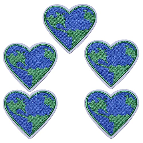 GYGYL 5pcs Love The Earth Embroidered Iron on Patches, DIY Sew Applique Repair Patch, Sew On/Iron On Patch for Jackets, Jeans, Pants, Backpacks, Clothes (Dark Blue) von GUYI