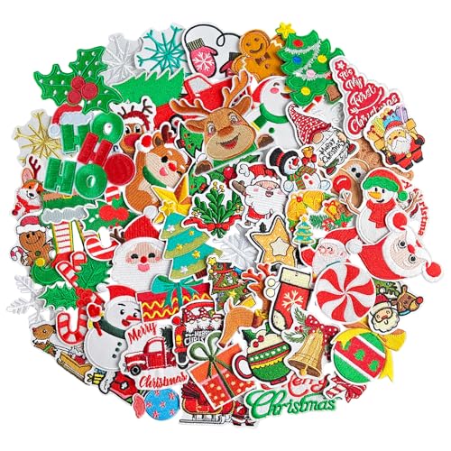 GYGYL 60 Stück Weihnachts-Bügelflicken, zufällige verschiedene Stile, Weihnachts-Stickerei-Aufnäher für Weihnachtsdekoration, Kleidung, T-Shirts, Rucksäcke, Hüte, Jeans, Jacken GYGYL 60 Stück Weihnachts-Bügelflicken, zufällige verschiedene Stile, Weihnachts-Stickerei-Aufnäher für Weihnachtsdekoration, Kleidung, T-Shirts, Rucksäcke, Hüte, Jeans, Jacken von GUYI