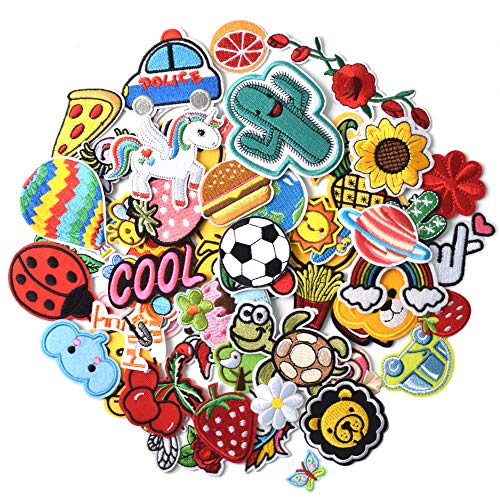 GYGYL 60pcs Random Assorted Embroidered Iron on Patches, DIY Sew Applique Repair Patch, Sew-On Iron-On Patch for Kids DIY Jackets, Jeans, Pants, Backpacks, Clothes von GUYI