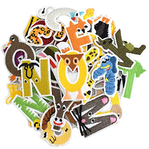 GYGYL 72 Pieces Iron on Letters and Numbers Patches, Animal Letter Patches Alphabet Embroidered Patch A-Z, Numbers 0-9 Applique for Clothes, Dress, Hat, Socks, Jeans, DIY Accessories von GUYI