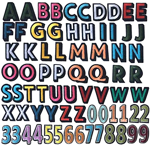 GYGYL 72 Pieces Iron on Letters and Numbers Patches, Colorful Letter Patches Alphabet Embroidered Patch A-Z, Numbers 0-9 Applique for Clothes, Dress, Hat, Socks, Jeans, DIY Accessories-Style1 von GUYI