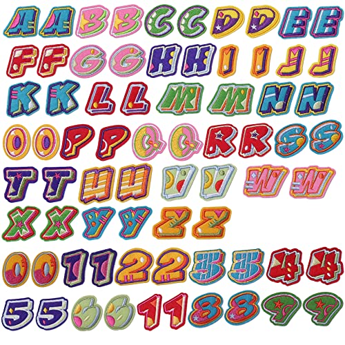 GYGYL 72 Pieces Iron on Letters and Numbers Patches, Colorful Letter Patches Alphabet Embroidered Patch A-Z, Numbers 0-9 Applique for Clothes, Dress, Hat, Socks, Jeans, DIY Accessories-Style2 von GUYI