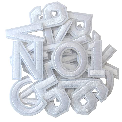 GYGYL 72 Pieces Iron on Letters and Numbers Patches, White Letter Patches Alphabet Embroidered Patch A-Z, Numbers 0-9 Applique for Clothes, Dress, Hat, Socks, Jeans, DIY Accessories von GUYI