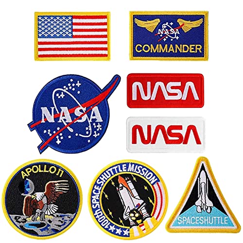 GYGYL 8Pcs Iron on Patches Us Flag NASA Logo Embroidered Patches, Sew On/Iron On Patch for Jackets, Jeans, Pants, Backpacks, Clothes von GUYI
