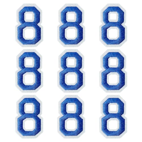 GYGYL Aufnäher zum Aufbügeln, 9 Stück von 5,1 cm, blaue Zahl "8", bestickter Zahlenaufnäher für Kleidung, Kleid, Hut, Socken, Jeans, DIY-Zubehör von GUYI