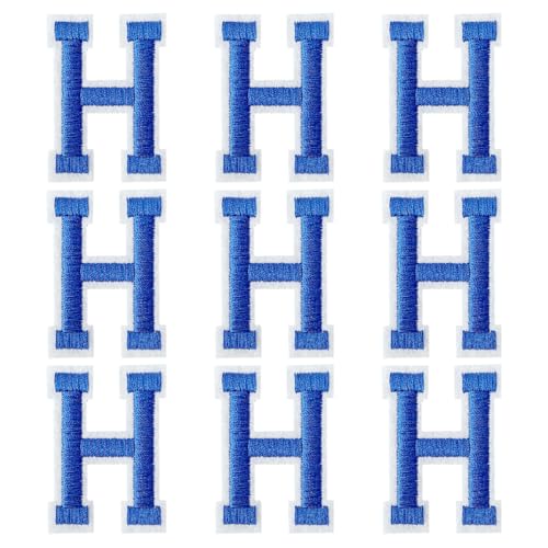 GYGYL Aufnäher zum Aufbügeln, 9 Stück von 5,1 cm blauen Buchstaben "H" Patches, Alphabet bestickter Aufnäher für Kleidung, Kleid, Hut, Socken, Jeans, DIY-Zubehör von GUYI