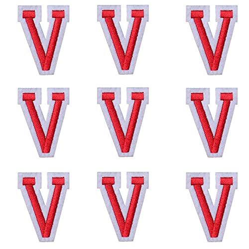 GUYI GYGYL Aufnäher zum Aufbügeln, 9 x 5,1 cm, rote Buchstaben "V", bestickter Aufnäher für Kleidung, Kleid, Hut, Socken, Jeans, DIY-Zubehör, Red, Rot, V von GUYI