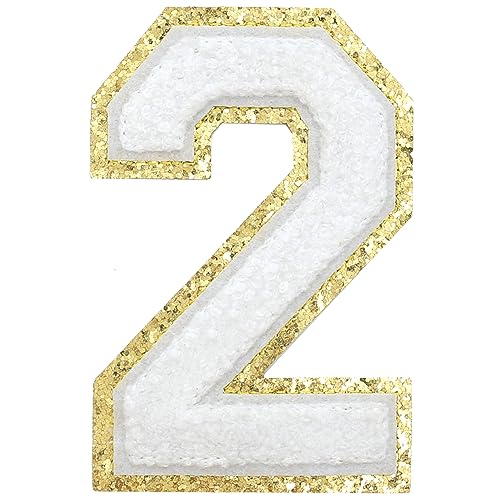GYGYL Chenille-Aufnäher, glitzernd, zum Aufbügeln, große Zahlenflicken für Team-Kostüm-Dekoration, Höhe 11,4 cm, Nummer 2, 3 Stück GYGYL Chenille-Aufnäher, glitzernd, zum Aufbügeln, große Zahlenflicken für Team-Kostüm-Dekoration, Höhe 11,4 cm, Nummer 2, 3 Stück von GUYI