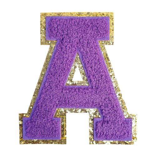 GYGYL Chenille-Buchstaben-Aufnäher, zum Aufbügeln, große Buchstabenaufnäher für Team-Kostüm-Dekoration, Höhe 11,4 cm, violetter Buchstabe A, 3 Stück von GUYI