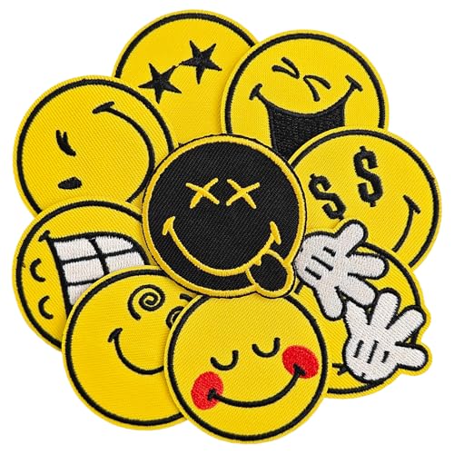 GYGYL SmileyWorld Aufnäher mit SmileyWorld, 9 Stück, bestickt, zum Aufbügeln oder Aufnähen, für Kleidung, Rucksäcke, Hüte, Socken, Stil 1 von GUYI