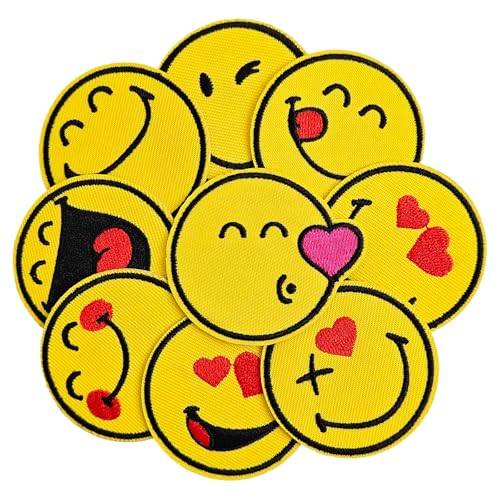 GYGYL SmileyWorld Aufnäher mit SmileyWorld, 9 Stück, bestickt, zum Aufbügeln oder Aufnähen, für Kleidung, Rucksäcke, Hüte, Socken, Stil 2 GYGYL SmileyWorld Aufnäher mit SmileyWorld, 9 Stück, bestickt, zum Aufbügeln oder Aufnähen, für Kleidung, Rucksäcke, Hüte, Socken, Stil 2 von GUYI