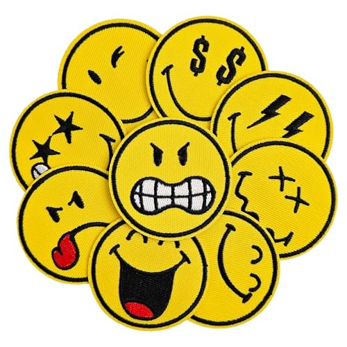 GYGYL SmileyWorld Aufnäher mit SmileyWorld, 9 Stück, bestickt, zum Aufbügeln oder Aufnähen, für Kleidung, Rucksäcke, Hüte, Socken, Stil 3 GYGYL SmileyWorld Aufnäher mit SmileyWorld, 9 Stück, bestickt, zum Aufbügeln oder Aufnähen, für Kleidung, Rucksäcke, Hüte, Socken, Stil 3 von GUYI