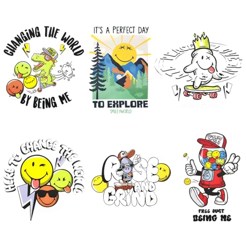 GYGYL SmileyWorld Bügelbilder für T-Shirts, SmileyWorld, offizielles Lizenzprodukt, einzigartige Designs, einfach anzubringen, individuelle Aufkleber für selbstgemachte T-Shirt-Dekoration (von Being GYGYL SmileyWorld Bügelbilder für T-Shirts, SmileyWorld, offizielles Lizenzprodukt, einzigartige Designs, einfach anzubringen, individuelle Aufkleber für selbstgemachte T-Shirt-Dekoration (von Being von GUYI