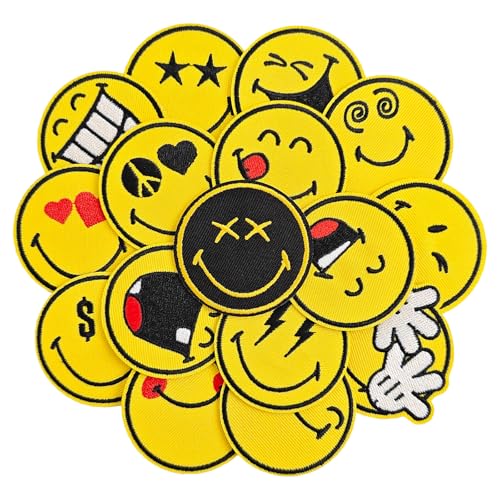 SmileyWorld – GYGYL Smiley-Aufnäher, bestickt, zum Aufbügeln/Aufnähen mit niedlichen Gesichtsausdrücken für Kleidung, Rucksäcke, Hüte, Socken, 16 Stück SmileyWorld – GYGYL Smiley-Aufnäher, bestickt, zum Aufbügeln/Aufnähen mit niedlichen Gesichtsausdrücken für Kleidung, Rucksäcke, Hüte, Socken, 16 Stück von GUYI