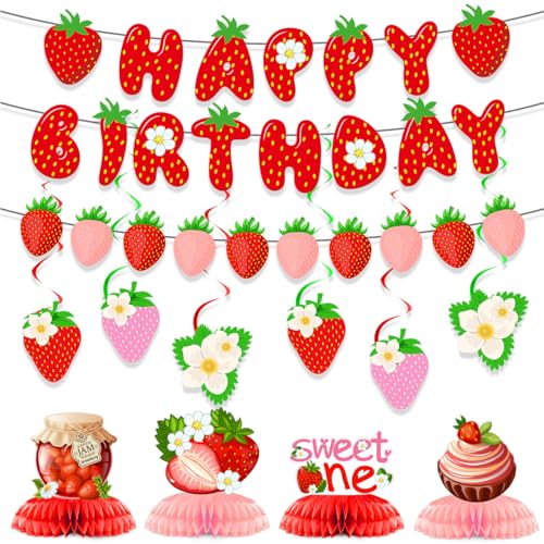 Erdbeer-Party-Dekorationen, Erdbeer-Thema, Tischdecke, Happy Birthday-Banner, Sweet One Geburtstagsparty-Dekorationen für Babyparty, Erdbeer-Geburtstagsparty-Zubehör Erdbeer-Party-Dekorationen, Erdbeer-Thema, Tischdecke, Happy Birthday-Banner, Sweet One Geburtstagsparty-Dekorationen für Babyparty, Erdbeer-Geburtstagsparty-Zubehör von GUYOMM