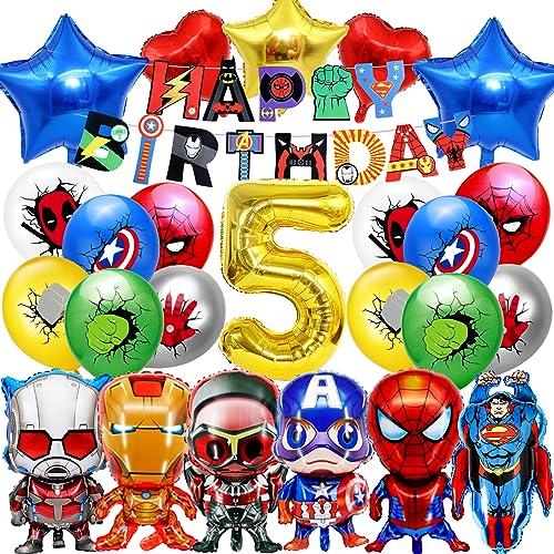 Superhelden Geburtstag Party Dekoration 5 Jahre, Superhelden Party-Dekoration, Superhelden Luftballons, Superhelden Geburtstagsdeko 5 Jahr Alt, Ballon Mit Happy Birthday Banner 5 Jahre Alt von GUYOS