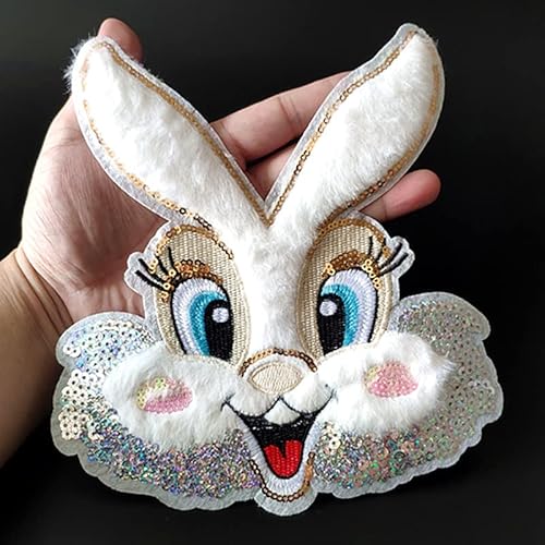 Mode-Patch, 26 cm, Kaninchen-Plüsch-Pailletten, zum Aufnähen, für Kleidung, Abzeichen, Kleidung, Aufkleber – Standard Mode-Patch, 26 cm, Kaninchen-Plüsch-Pailletten, zum Aufnähen, für Kleidung, Abzeichen, Kleidung, Aufkleber – Standard von GUYOS