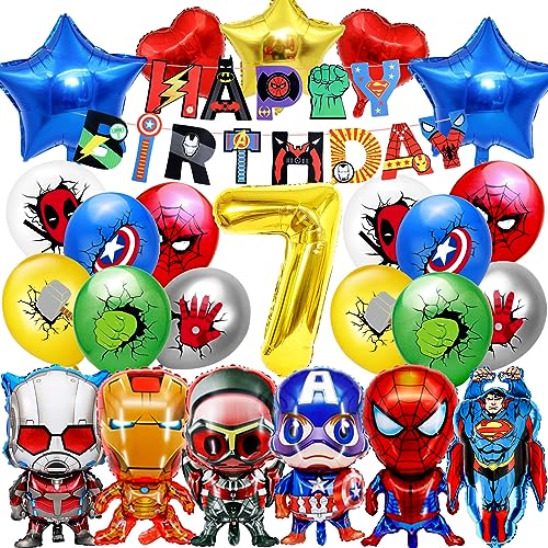 Superheld Geburtstag Party Dekoration 7 jahre, Superheld Luftballons 7 jahre, Party-Dekoration, Avengers Folienballon, Superheld Geburtstagsdeko 7 jahre, Happy Birthday Banner von GUYOS