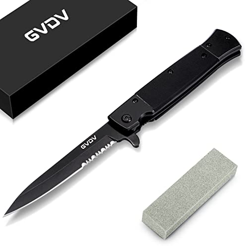 GVDV Klappmesser mit G10-Griff, 7Cr17 Edelstahl EDC Taschenmesser, Polierte Schwarze Klinge Einhandmesser, Survival Jagd Camping Outdoor Messer, Geschenke für Männer von GVDV