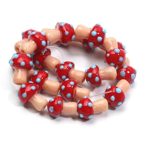 10 Stück 12 x 17 mm bunte Pilzform Lampwork Glas lose Perlen für DIY Handwerk Schmuckherstellung Fundstücke handgefertigte Schmuckperlen-C06142-10 Stück von GVEKJ