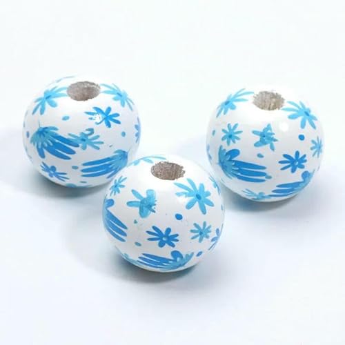 10 Stück 16 mm runde Holzperlen mit Blumenmalerei, lose Abstandshalter, Holzperlen zur Schmuckherstellung, Armband, DIY-Bastelzubehör-C05601-16 mm 10 Stück von GVEKJ