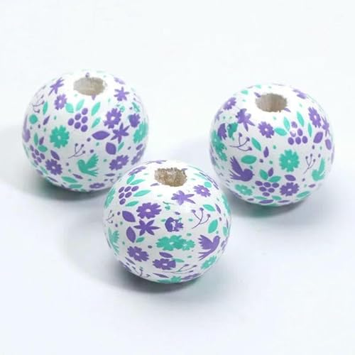 10 Stück 16 mm runde Holzperlen mit Blumenmalerei, lose Abstandshalter, Holzperlen zur Schmuckherstellung, Armband, DIY-Bastelzubehör-C05602-16 mm 10 Stück von GVEKJ