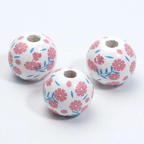 10 Stück 16 mm runde Holzperlen mit Blumenmalerei, lose Abstandshalter, Holzperlen zur Schmuckherstellung, Armband, DIY-Bastelzubehör-C05603-16 mm 10 Stück von GVEKJ