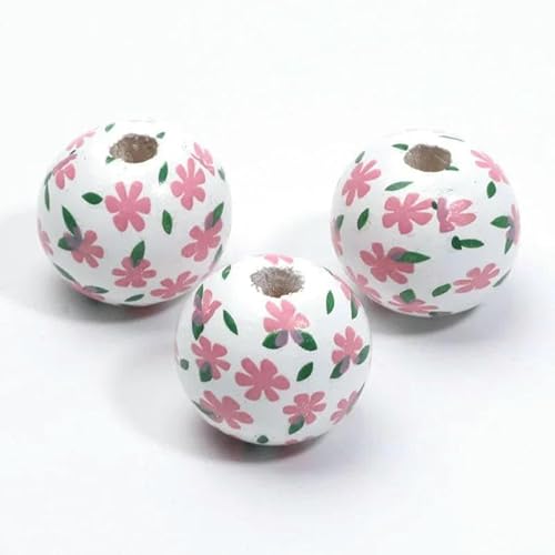 10 Stück 16 mm runde Holzperlen mit Blumenmalerei, lose Abstandshalter, Holzperlen zur Schmuckherstellung, Armband, DIY-Bastelzubehör-C05604-16 mm 10 Stück von GVEKJ