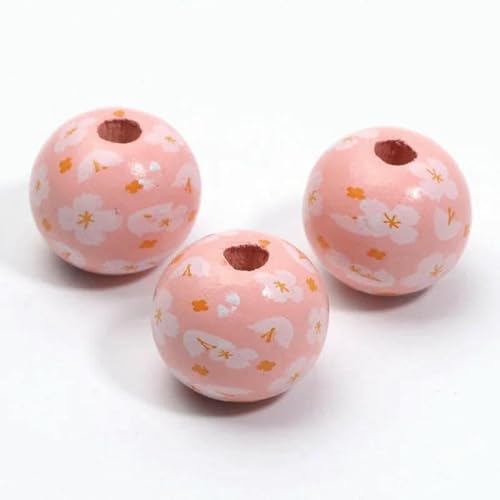 10 Stück 16 mm runde Holzperlen mit Blumenmalerei, lose Abstandshalter, Holzperlen zur Schmuckherstellung, Armband, DIY-Bastelzubehör-C05605-16 mm 10 Stück von GVEKJ