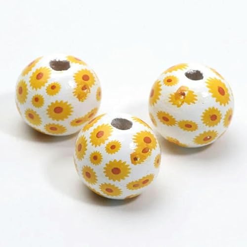 10 Stück 16 mm runde Holzperlen mit Blumenmalerei, lose Abstandshalter, Holzperlen zur Schmuckherstellung, Armband, DIY-Bastelzubehör-C05606-16 mm 10 Stück von GVEKJ