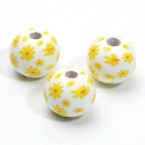 10 Stück 16 mm runde Holzperlen mit Blumenmalerei, lose Abstandshalter, Holzperlen zur Schmuckherstellung, Armband, DIY-Bastelzubehör-C05607-16 mm 10 Stück von GVEKJ